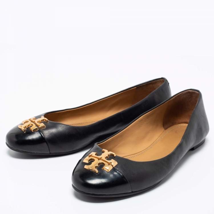 Nwob Tory Burch Black Leather And Patent Leather Jolie Ballet Flats